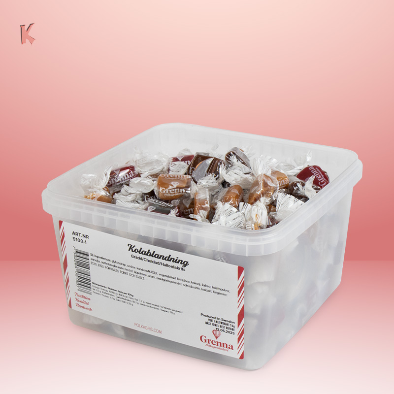 Blandad kola i transparent papper – detaljbild